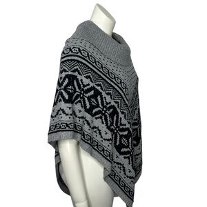 Style & Co. Gray & Black Cowl Neck Sweater Poncho L/XL Boho Patterned